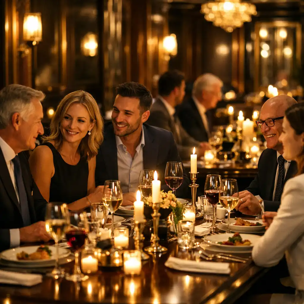 Elegáns üzleti vacsora meleg fényekkel